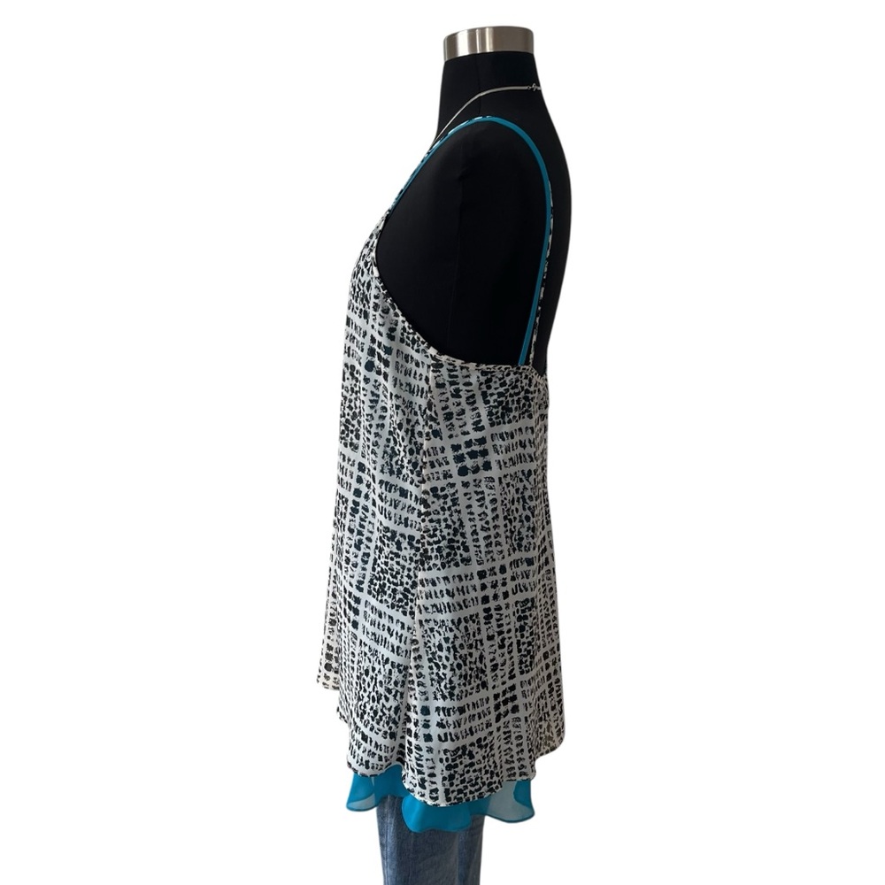 Vintage abstract layered slip dress black white blue M - Picture 5 of 11